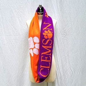 Clemson scarf, knit, orange purple white, tiger paw